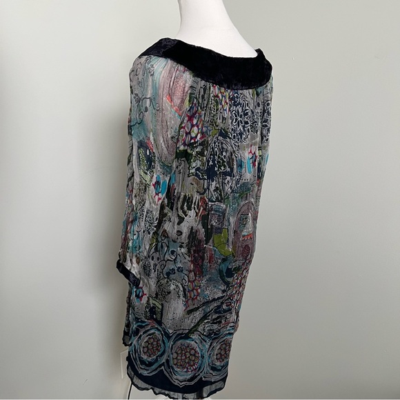 Boho Sheer Printed Tunic Dress • Embellished Neckline • Sequin Detail L - Picture 6 of 8
